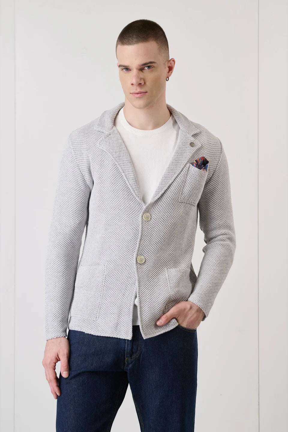 Giacca V2 occhio di pernice grigio perla