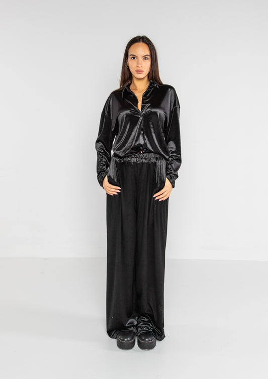 Pantalone a palazzo in ciniglia nero Lokita Milano