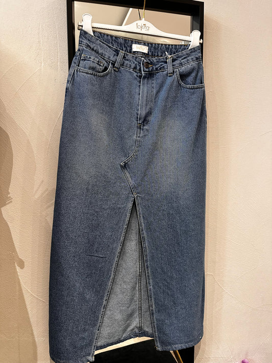 Longuette in jeans con spacco